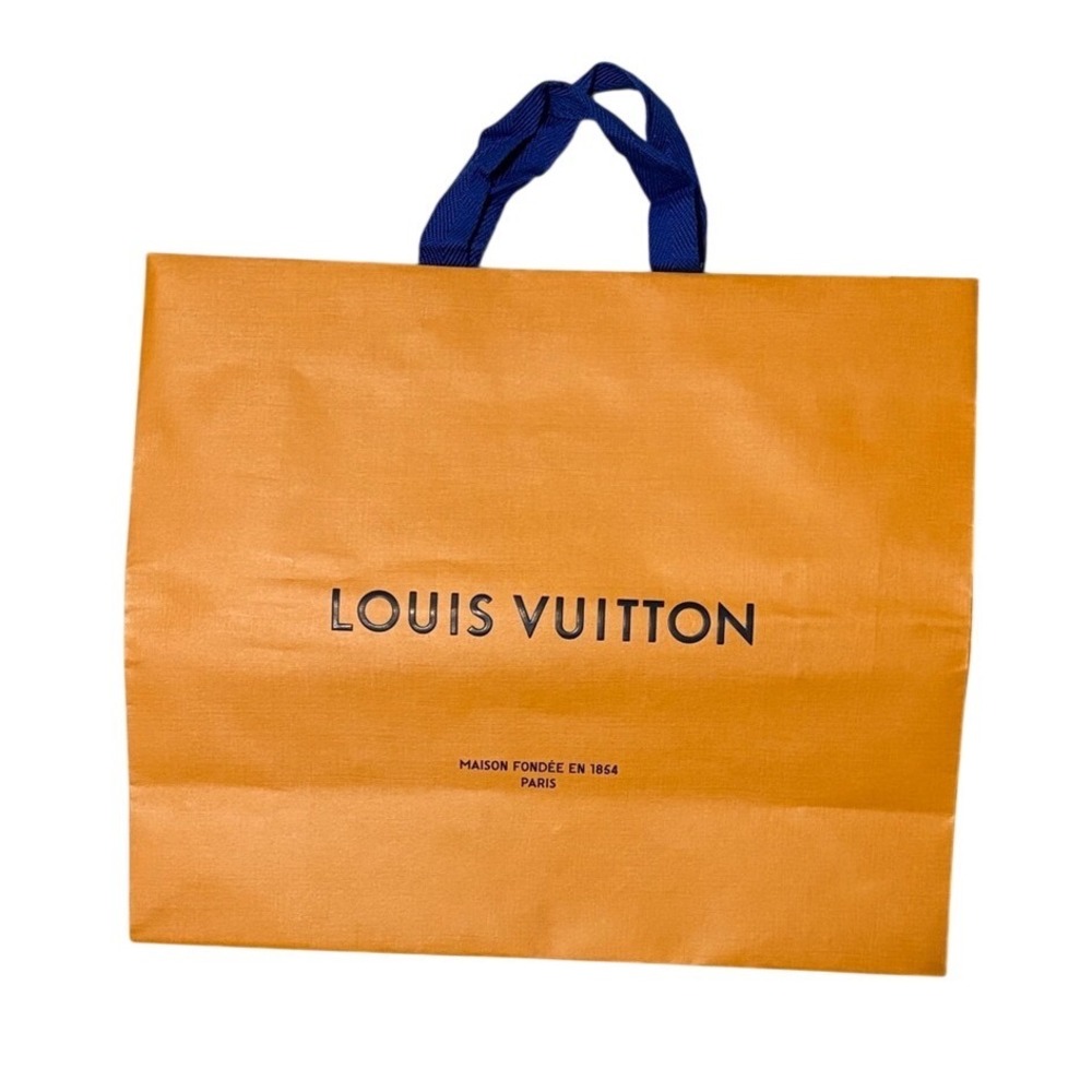 Louis Vuitton Large Saffron Orange Paper Shopping Bag Blue Ribbon Handles 15x13